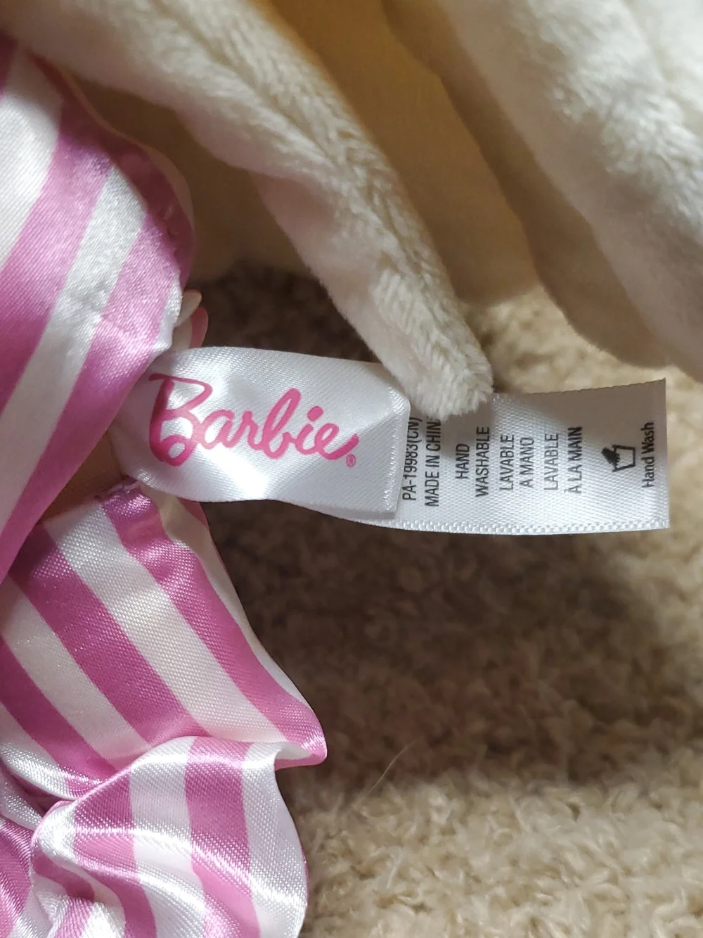 Barbie Pink & White Striped Pajama Plush Doll with Bow 13.5